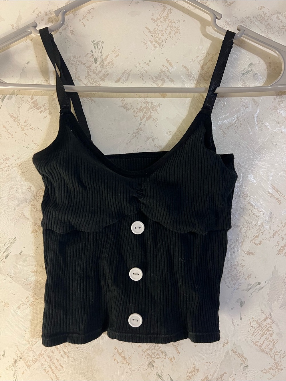 Romwe Black Ribbed Button-Front Cami Top - Women